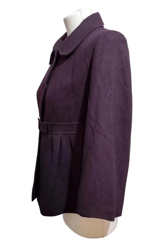 Vintage Wool Blend Short Coat Purple Plum Bow Ribbon Retro Cottagecore Jackie O