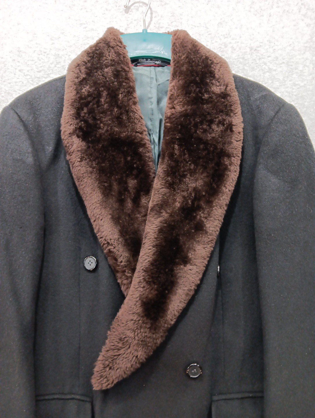 VTG Teller Coat The Original Imported Sz L (48C, 46L) Black Wool Faux Fir Collar