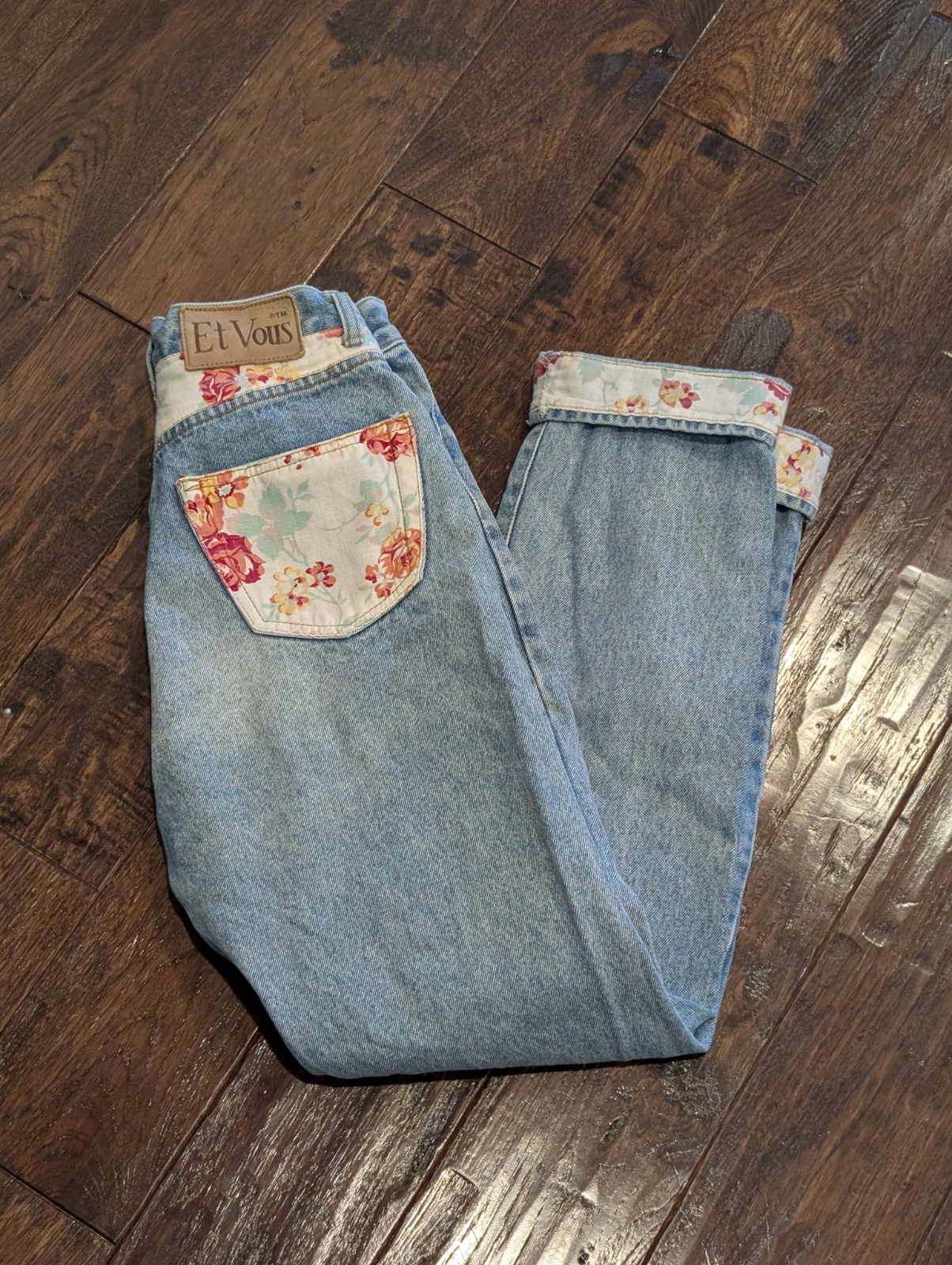 Vintage 80s Et Vous Women&rsquo;s High-rise Jeans Floral Flower Trim Aesthetic 26×28