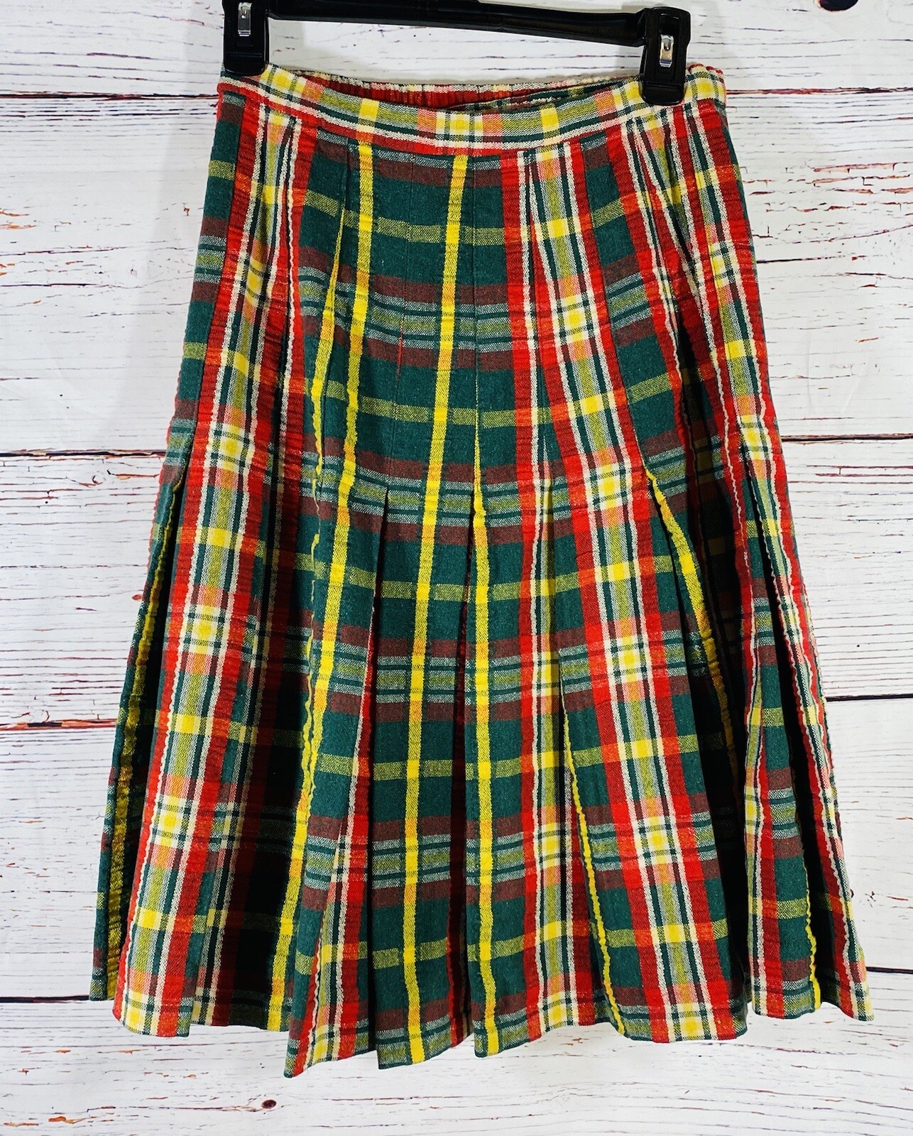 Vintage Plaid Jacket Skirt Set Handmade 1960s or 1970s Retro Green Red Yellow