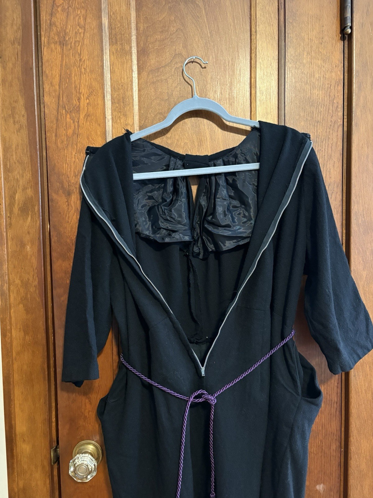 1940s Handmade (?) Vintage Black Formal Cocktail Plus Size Wool Dress Size 18/20