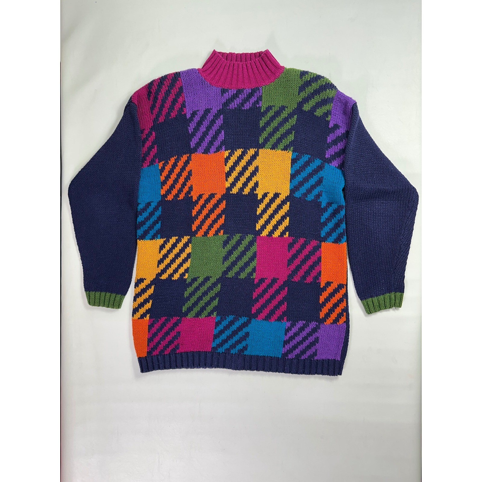 All Points Vintage 90s Colorblock Patchwork Mock Neck Sweater Y2K Medium