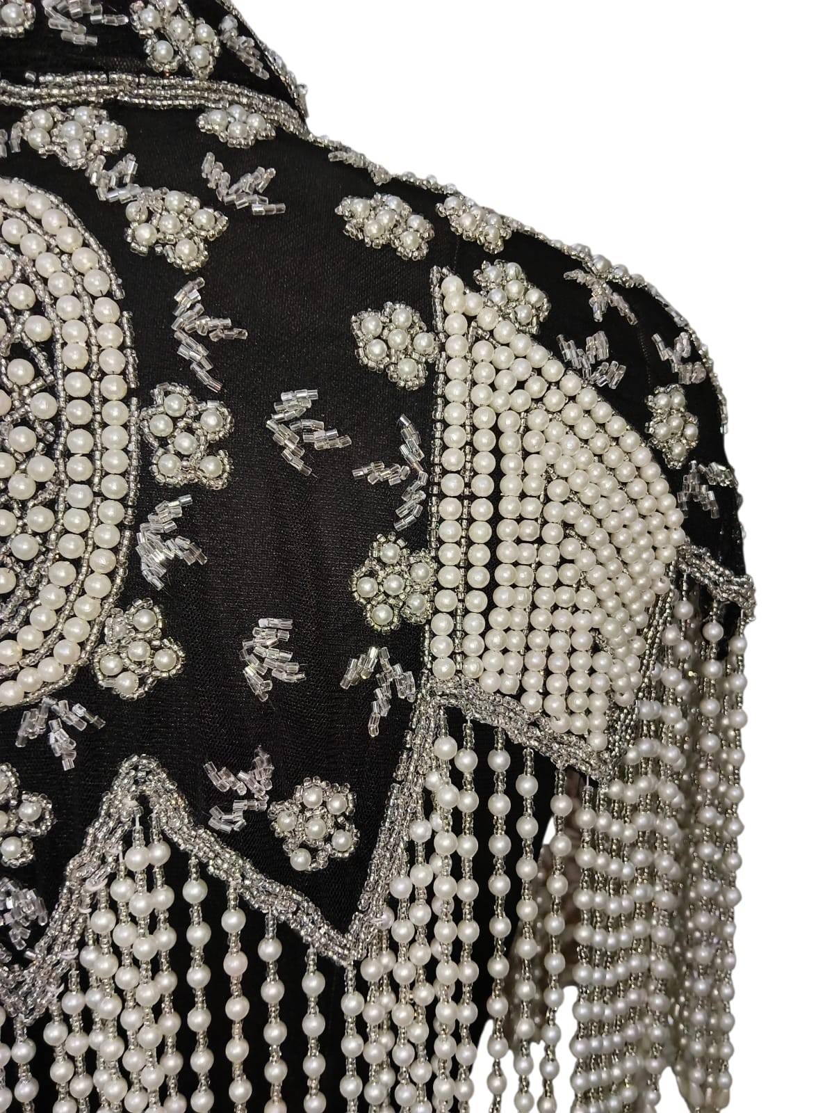 Black Beaded Capelet Bridal VTG Shawl Stole Shrug Fringe Wedding Women