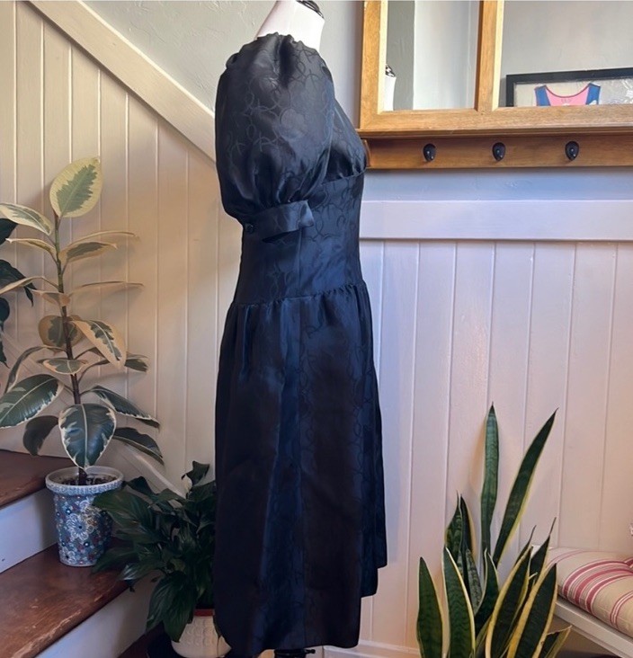 Rare Vintage GIVENCHY Nouvelle Black Puff Sleeve Dress Size 38 Made in France