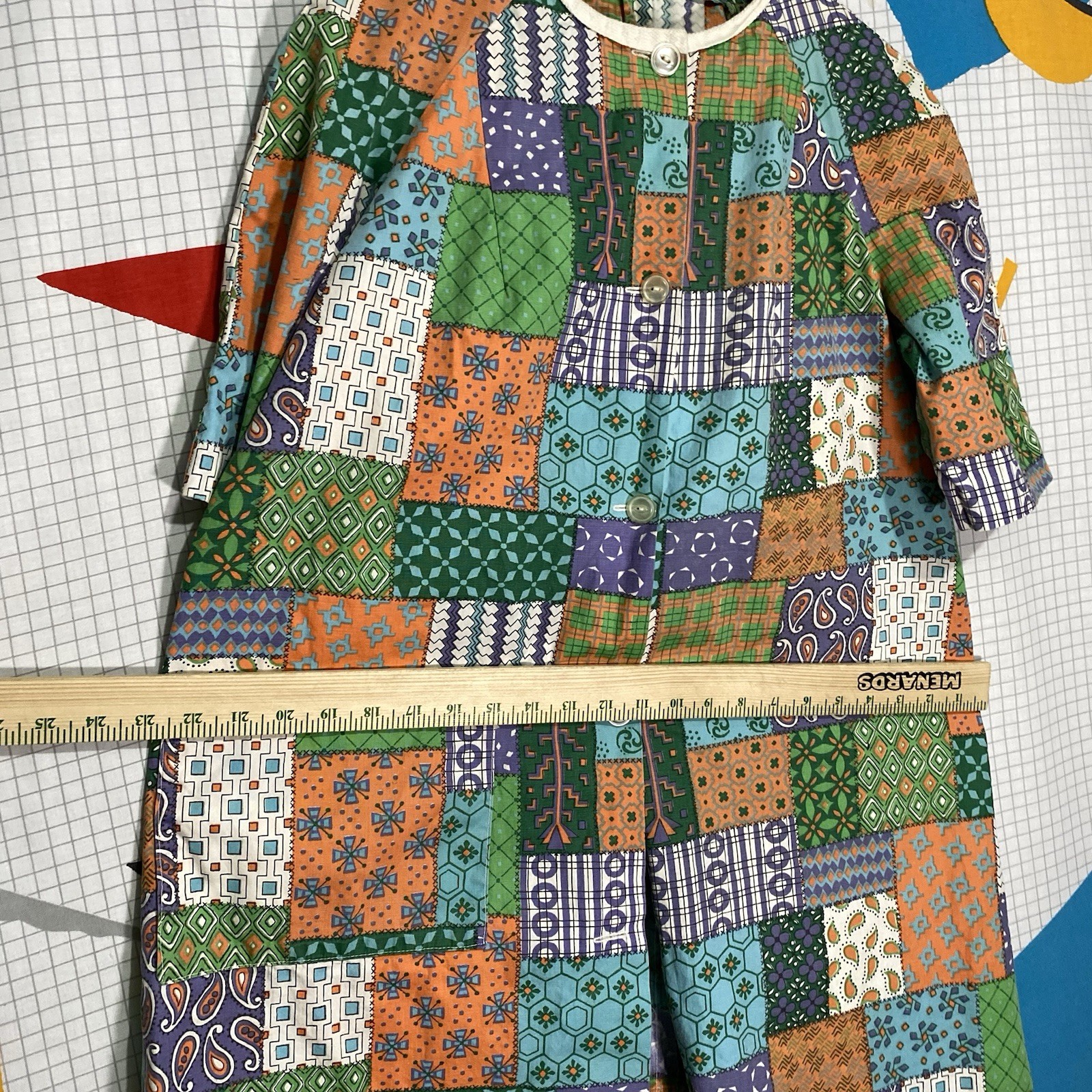 Vintage 40s 50s Paisley Dress Patchwork Print Chore Day House Button Front