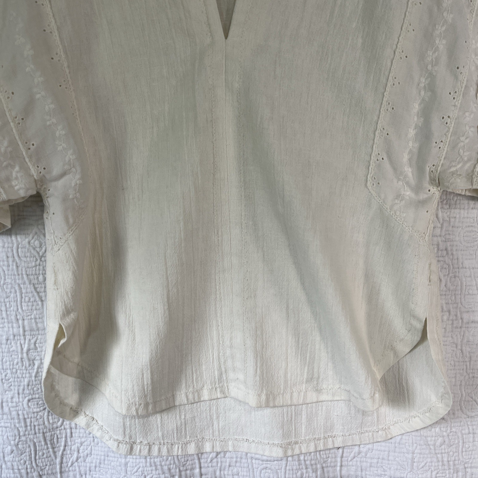 Vintage Fashioned And Handmade By Madelyne Cream Peasant Blouse Flutter Sleeve M