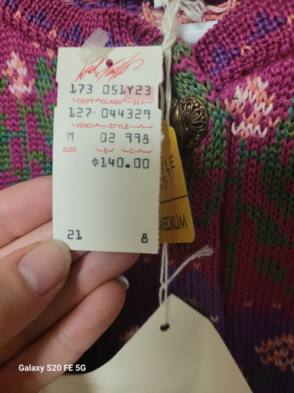 vintage NWT Cottagecore Cullinane 100% Cotton Pink and Purple Floral Cardigan
