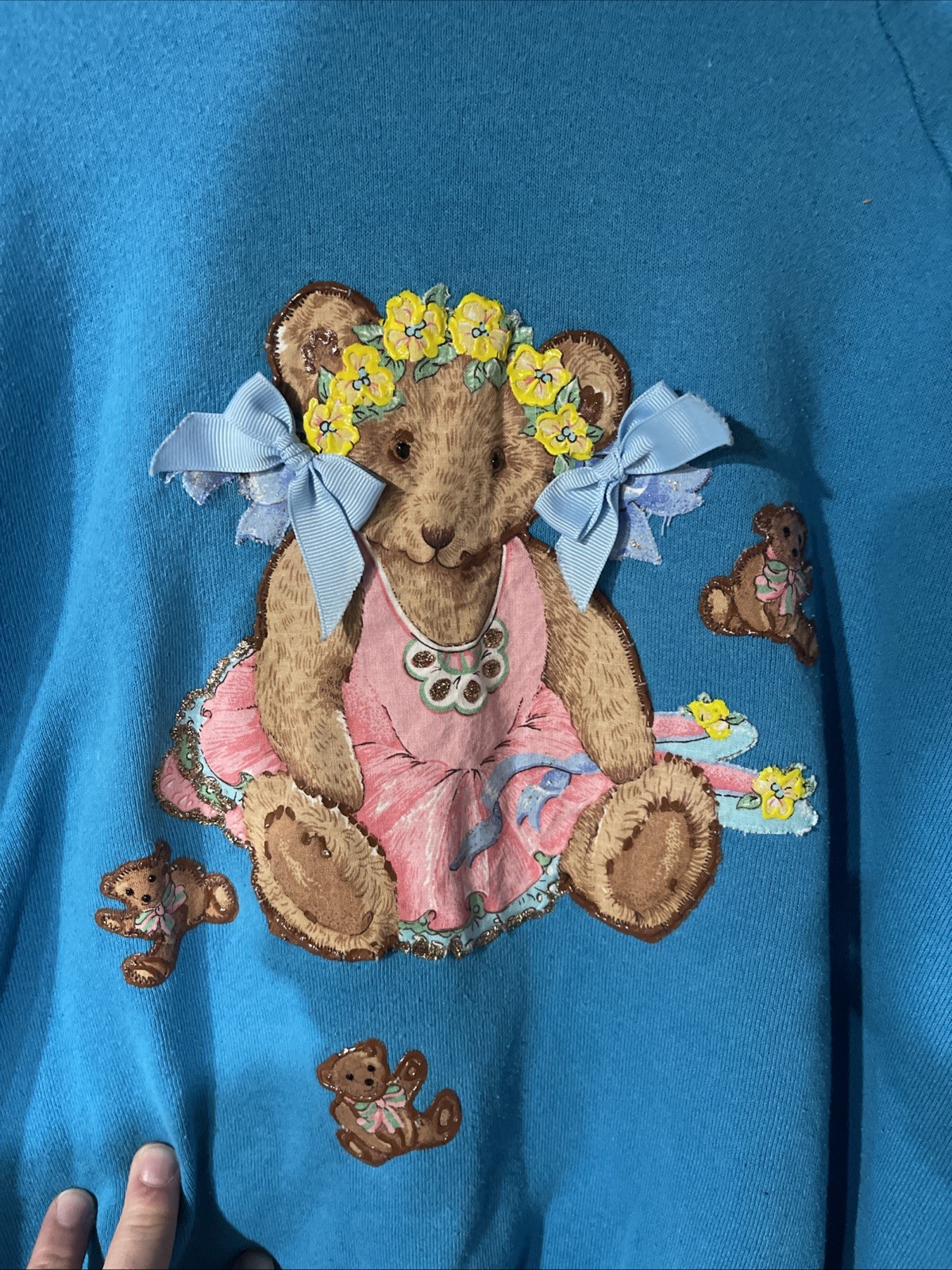 90’s Grandma Sweater With Teddy Bears Fruit Of The Loom Sz M Made In USA Vintage