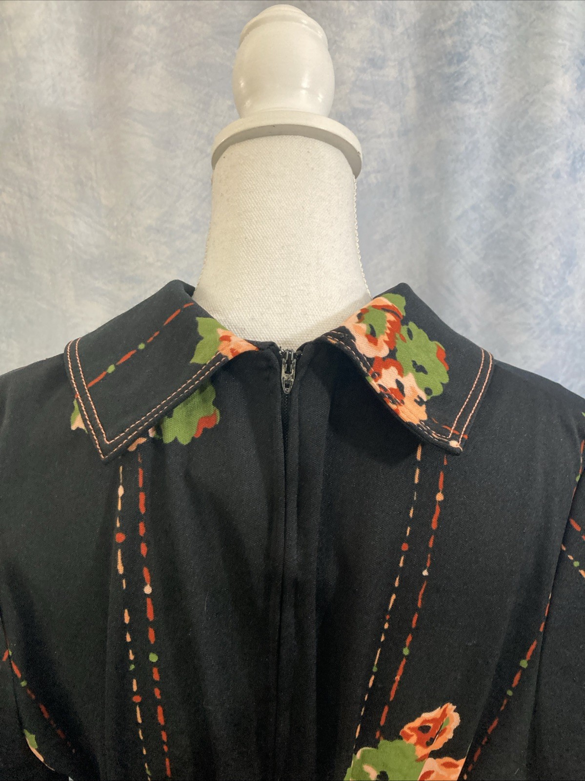 Vintage 1970s CLOVIS RUFFIN Ruffinwear Dress Western Dark Floral Jersey Knit