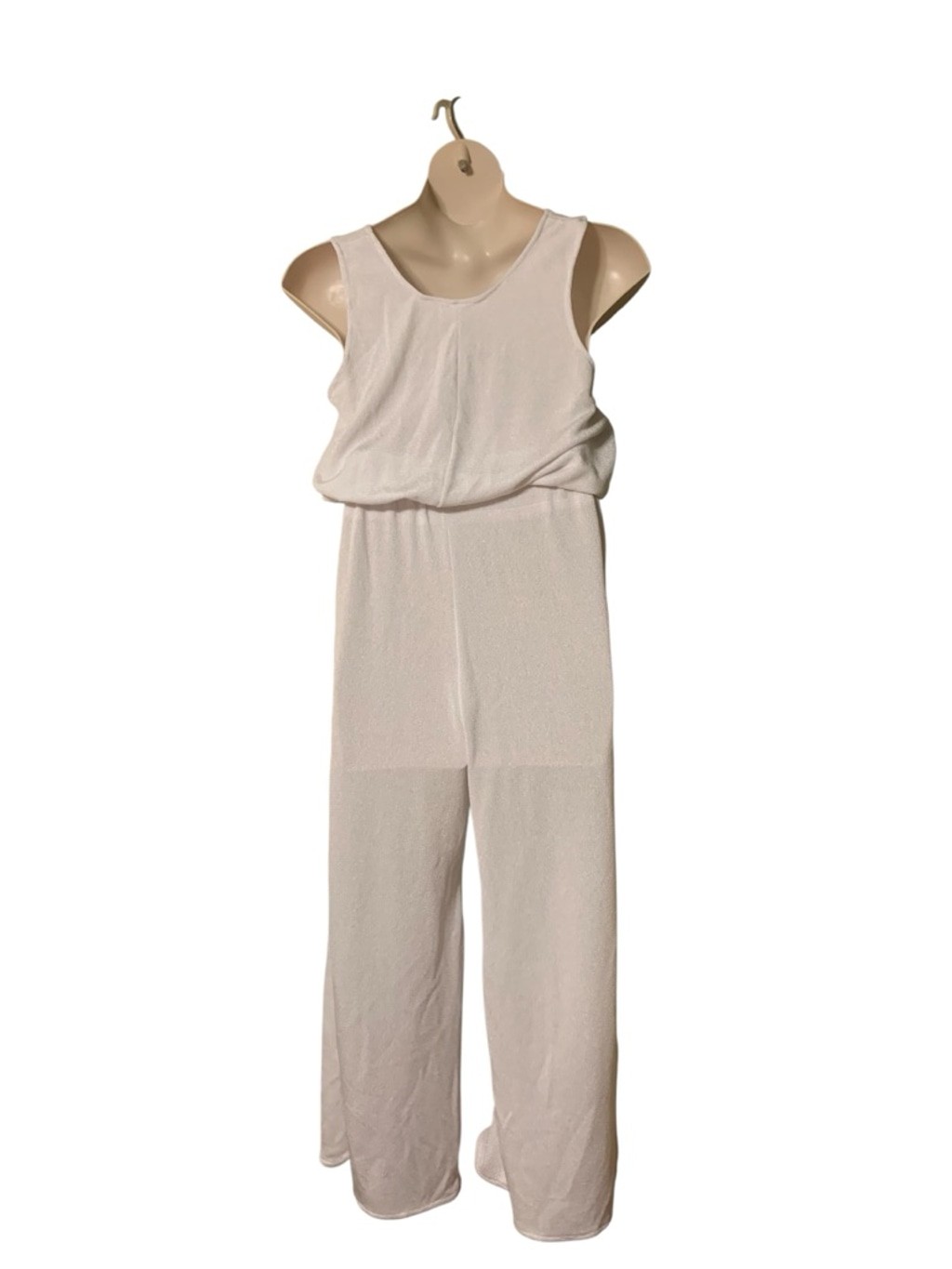 Vntg 70’s Women&rsquo;s handmade White Sleeveless Wide Leg Jumpsuit M