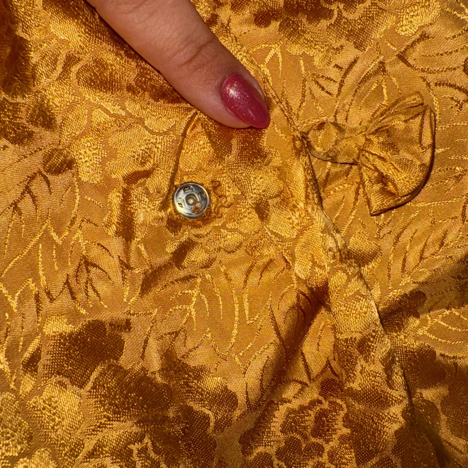 Vintage Dynasty Gold Silk Damask Floral Brocade Maxi Robe Gown Hong Kong S