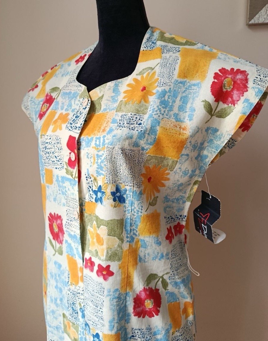 Vintage 1970 Guy Dubois New Floral Print Midi Dress Medium Made in France