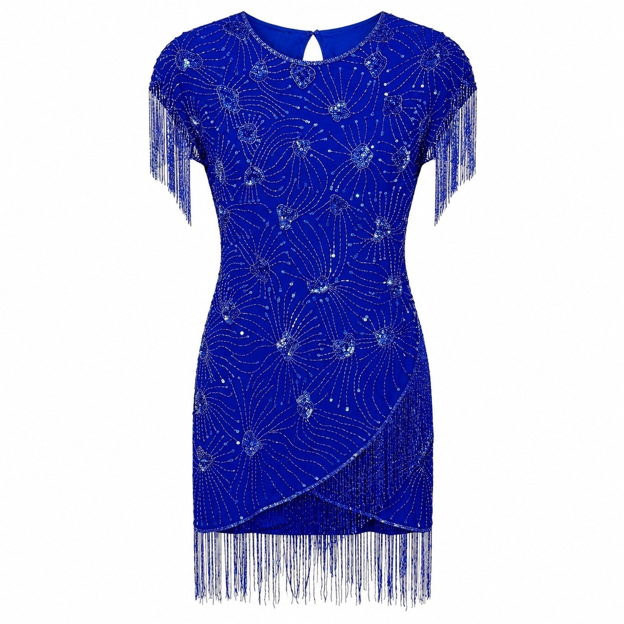 Vintage Stenay Art Deco Beaded Fringe Dress Women Size 10 Gatsby Flapper Glam