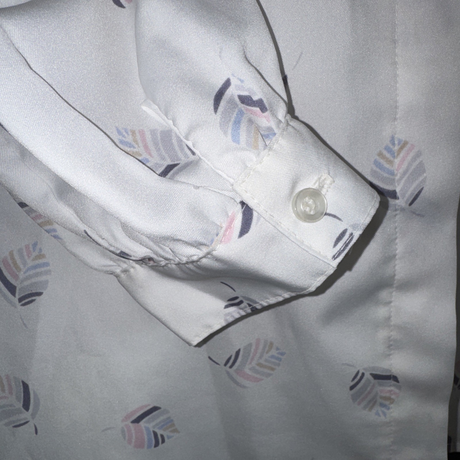 Vintage 80s Stocktons white pastel leaf printed blouse shirt pussybow tie sz 14
