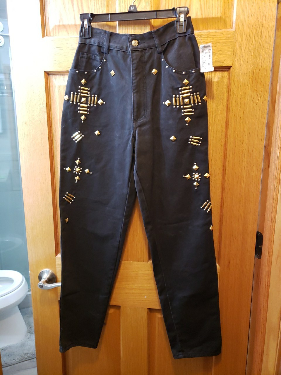 VTG Monique Jeans BLACK Denim Jeans Studded Silver/gold (7/8) BNW/Tags.