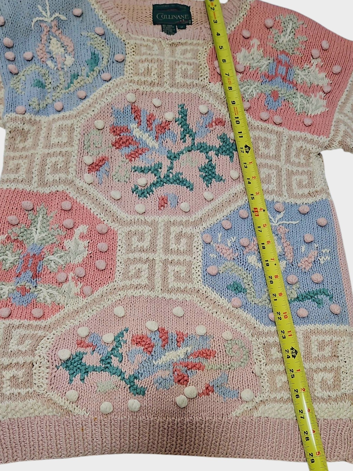 Vntg 80s Cullinane Hand Knit Sweater Floral Cottage Grandma Sz M
