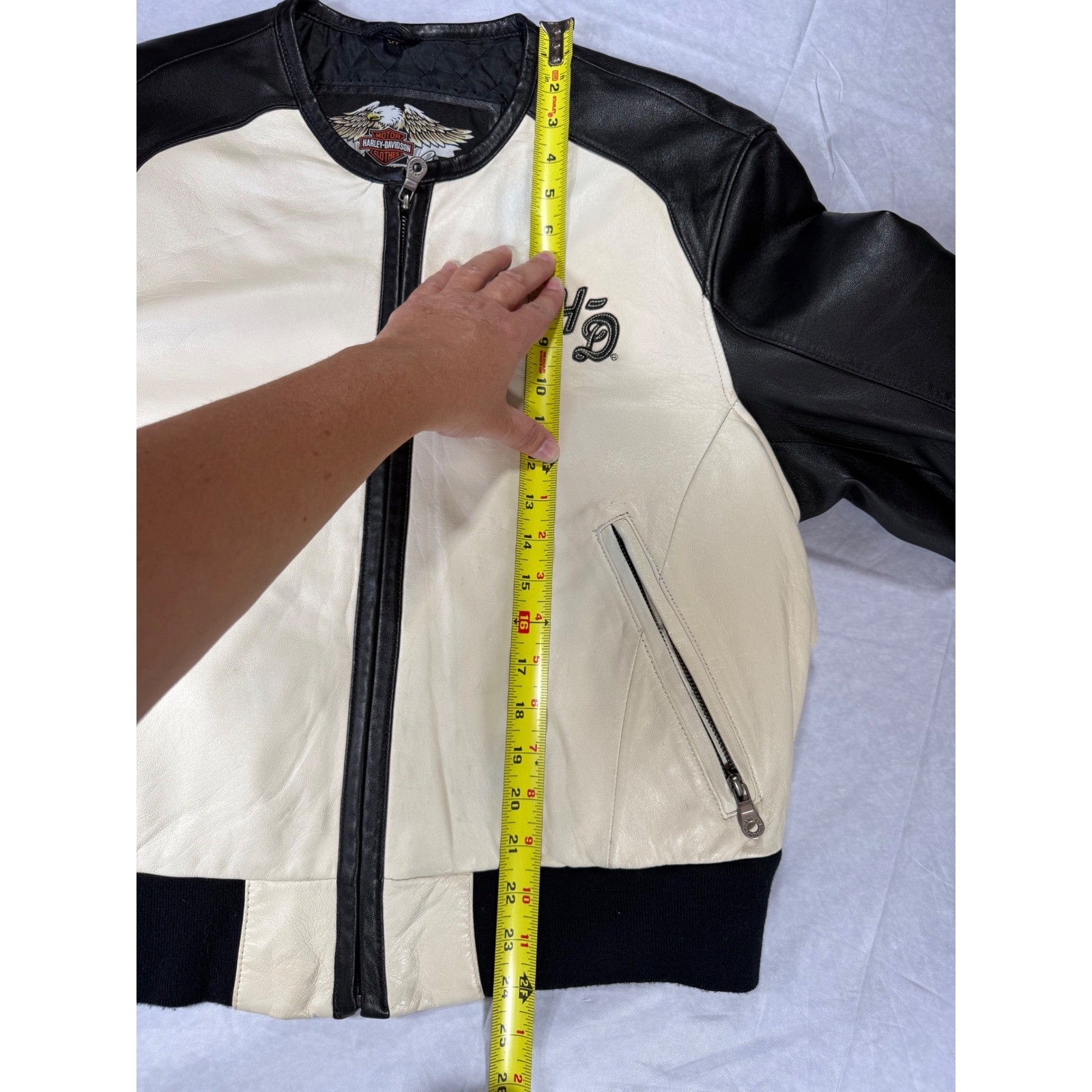 Harley-Davidson Bomber Jacket Womens XL White Leather Vintage Biker Moto Outdoor