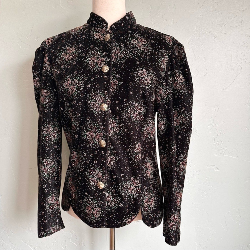 Vintage Women&rsquo;s Black Floral Embossed Velvet Cocktail Evening Jacket Medium EUC