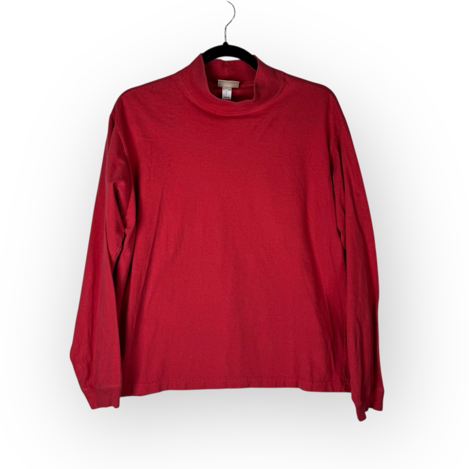 Vintage L.L. Bean Red Mock Neck Long Sleeve Cotton Top Made In USA XL