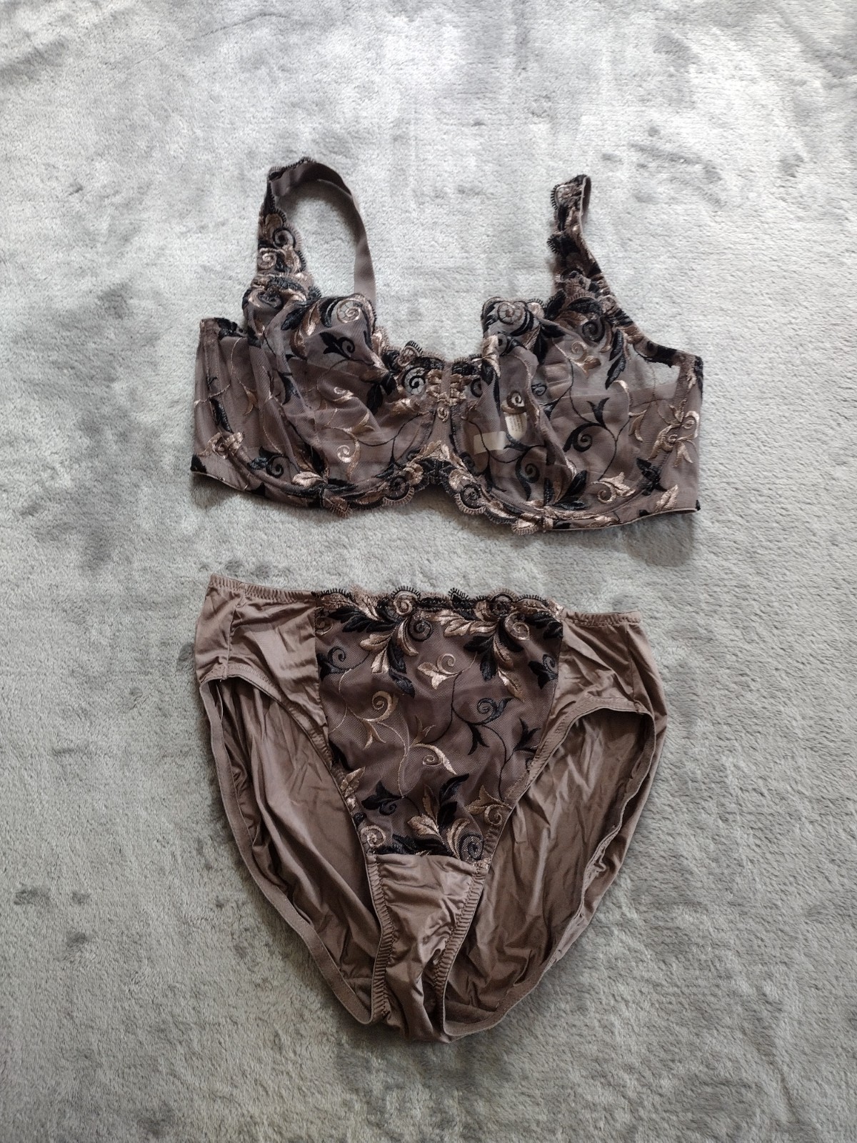 SOMA SENSUOUS LACE Unlined EMBROIDERED Brown BRA PANTY SET 38DD / M