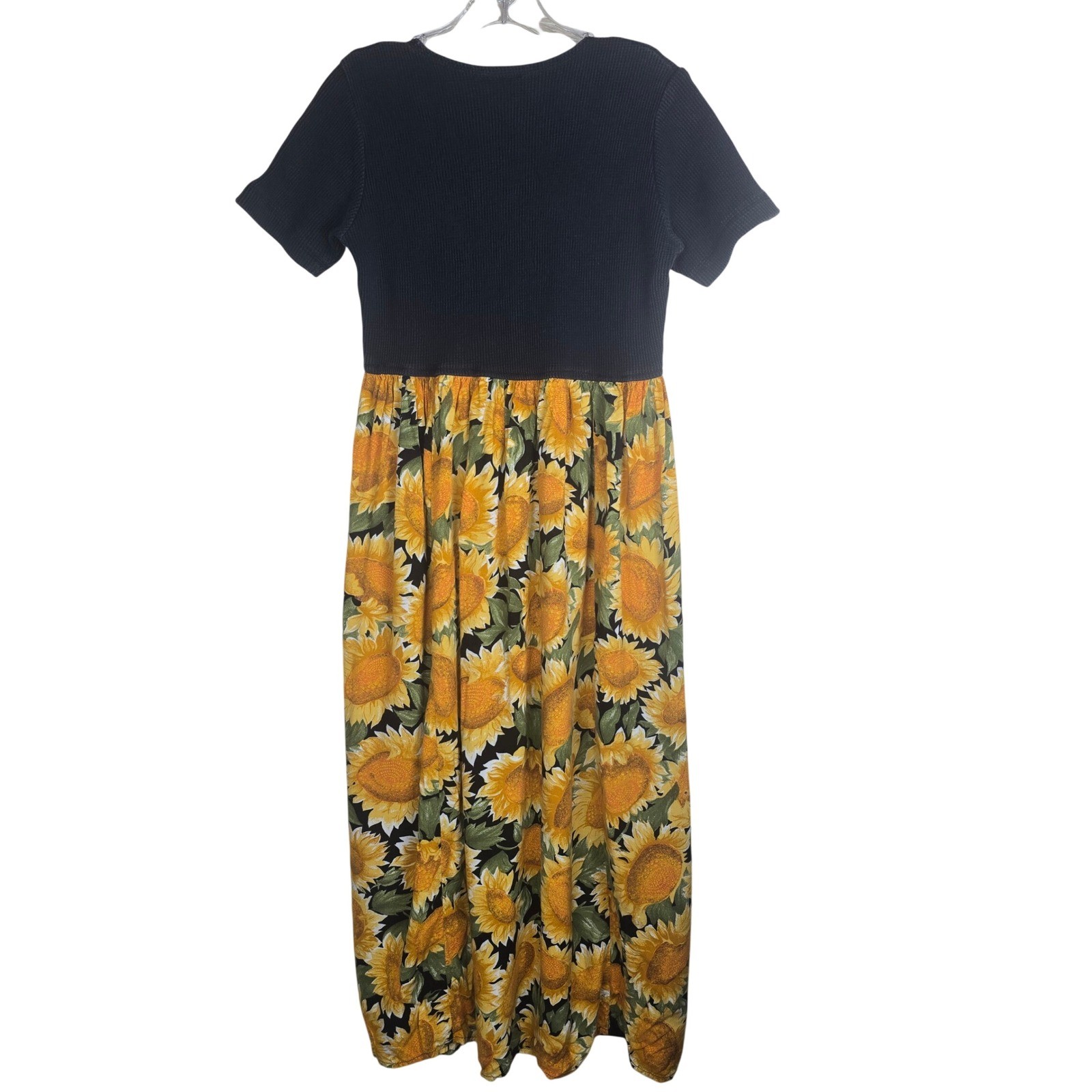 Vintage 90s 1010 Design Sunflower Maxi Dress Ribbed Top Grunge Boho Sz Medium
