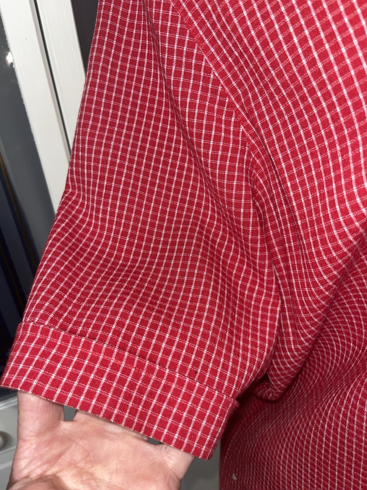 TanJay 18W Red White Gingham Embroidered Button Front Blouse Plus Size Retro