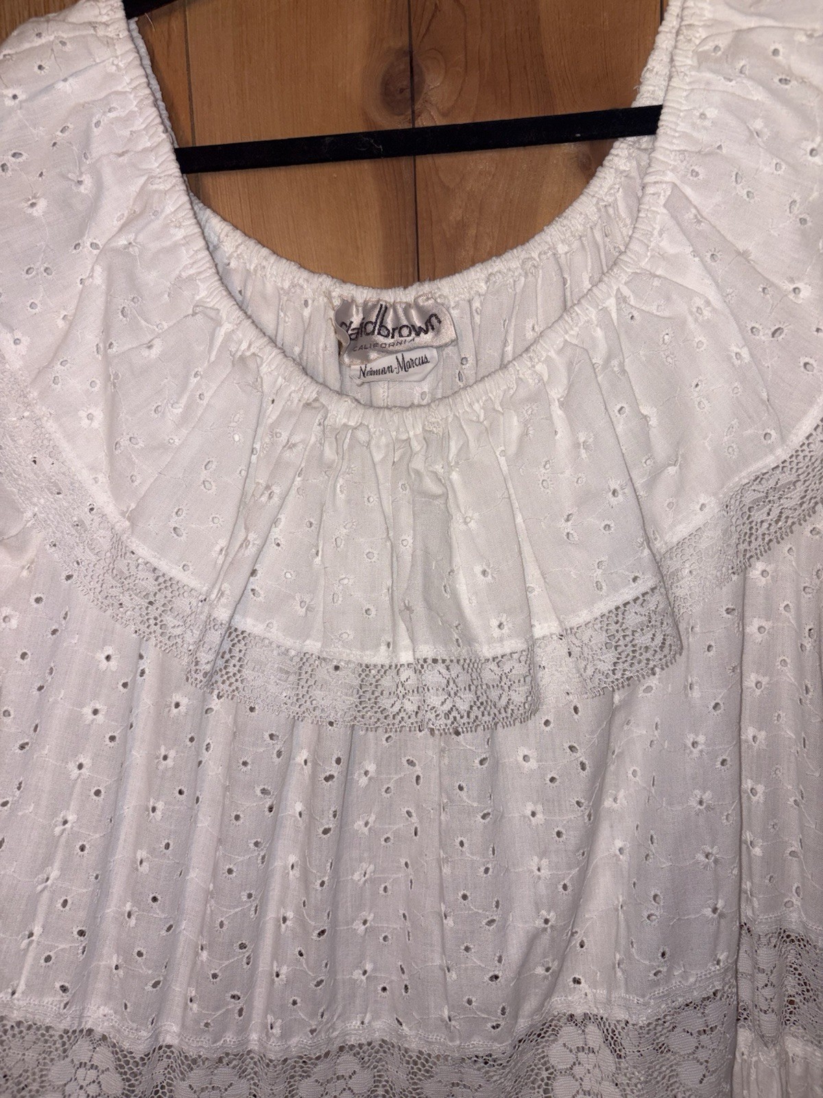 Vtg 70&rsquo;s David Brown CA Prairie Cottagecore Dress Tiered Eyelet L/XL READ Tag S