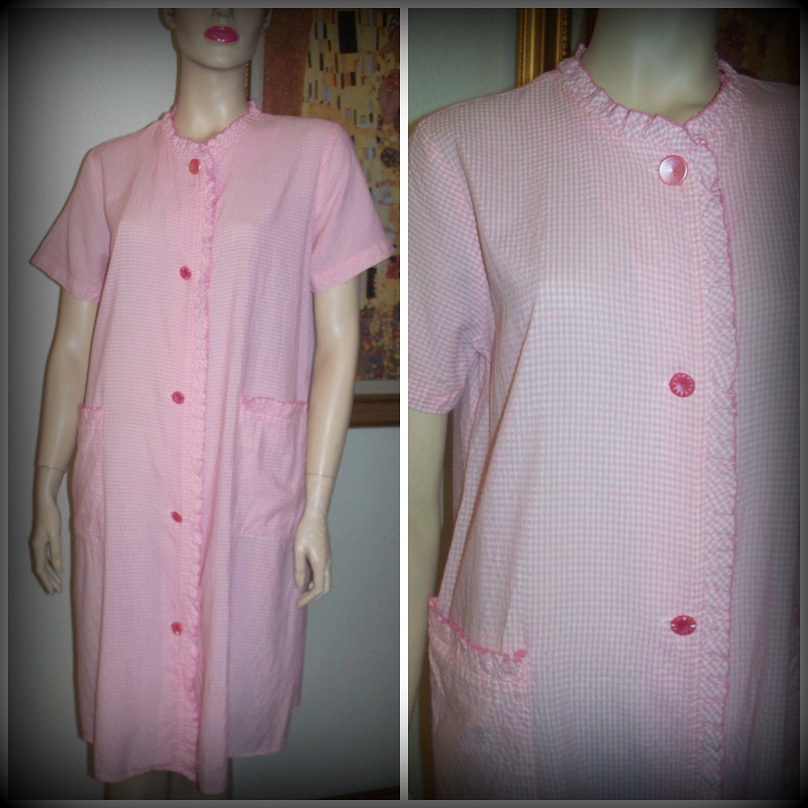 True Vintage 50&rsquo;s 60&rsquo;s  » Jagmont  » Women&rsquo;s Pink & White Cotton Gingham Robe