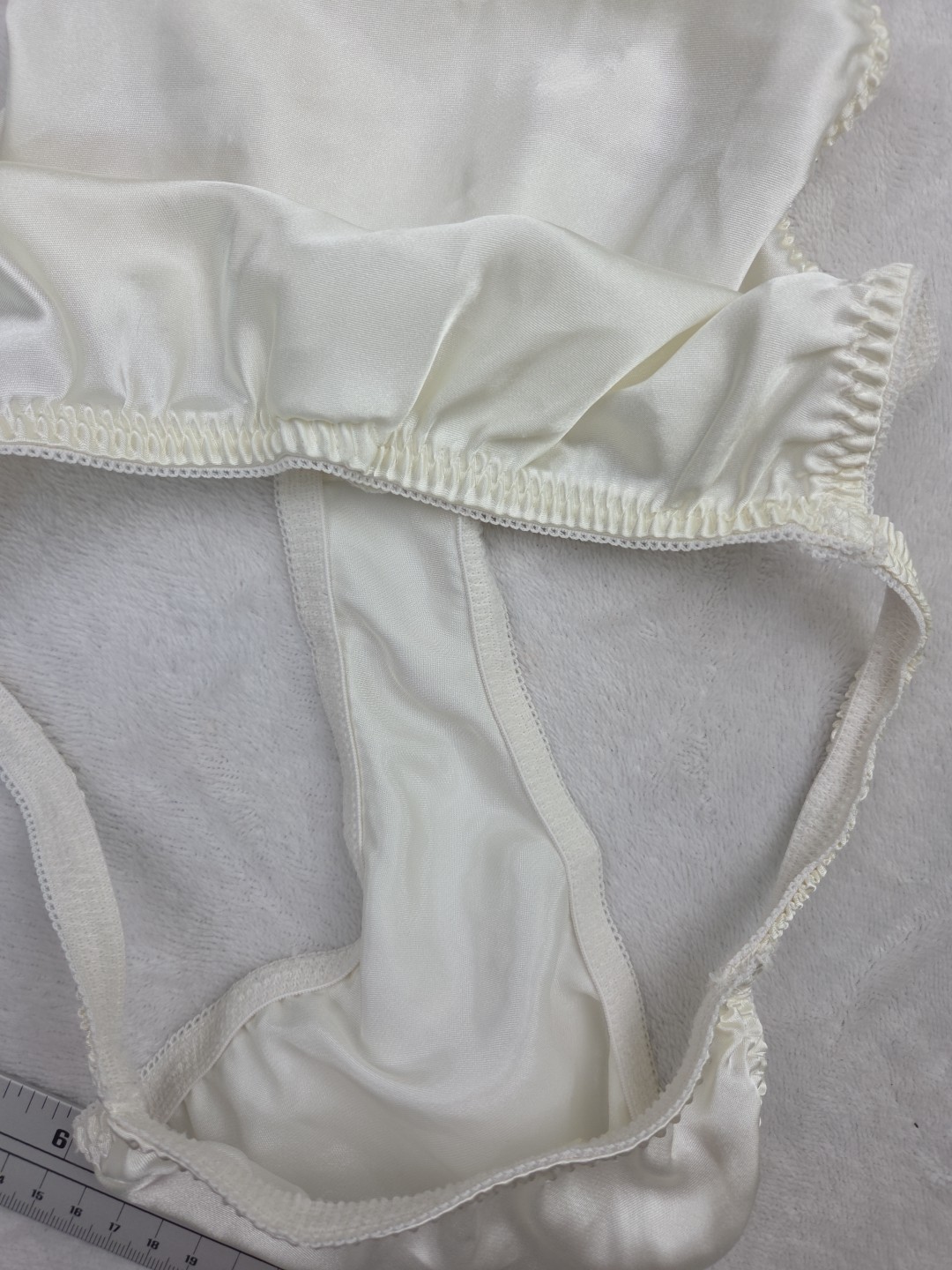 Vintage 90s Shiny Satin String Bikini Panties Ivory California Dynasty 1X Plus