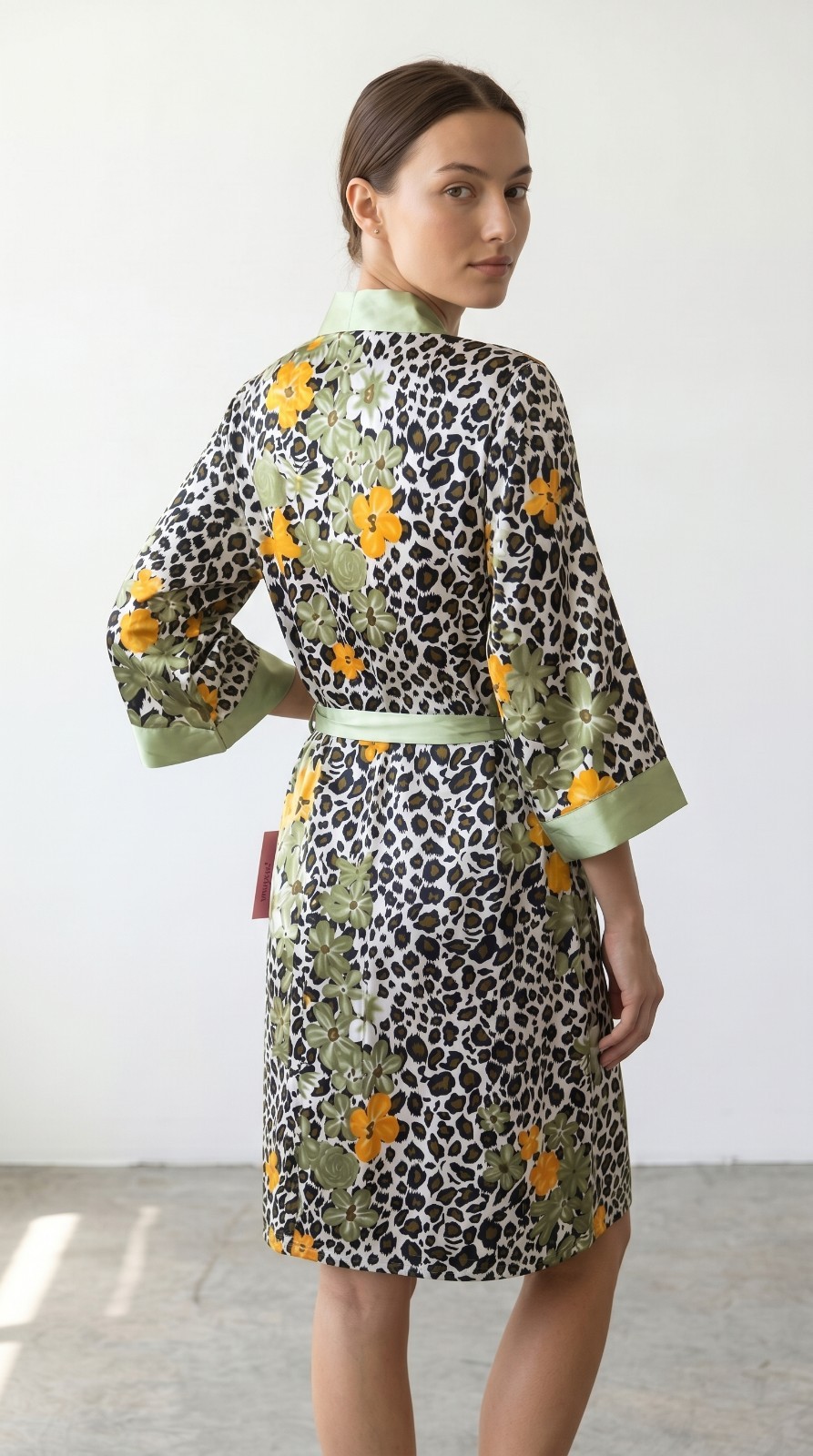 Luxury 2-Piece Satin Nightgown & Short Robe Set Size M | Animal Print Floral