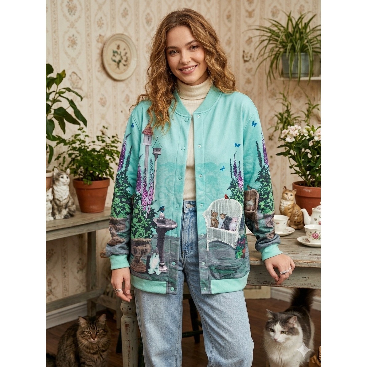🐈 Vintage Blair « Cat Garden » Grandmacore Snap-Front Shacket 🐈