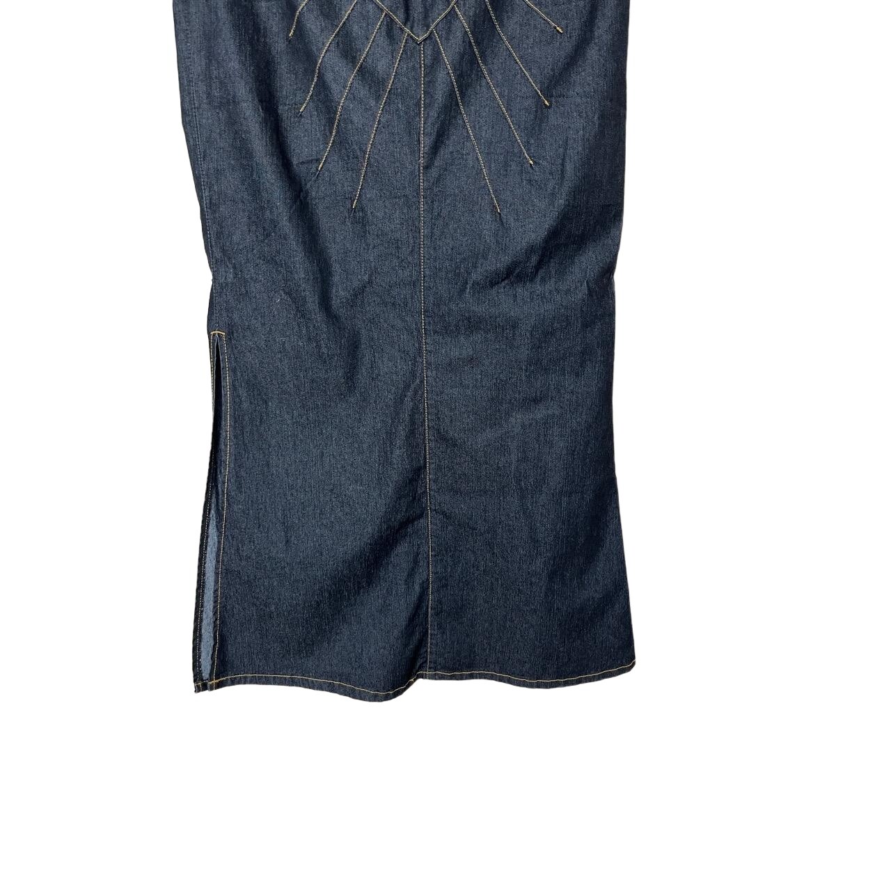 Bisou Bisou Dark Wash Contrast Stitching Maxi Length Denim Skirt Size 12