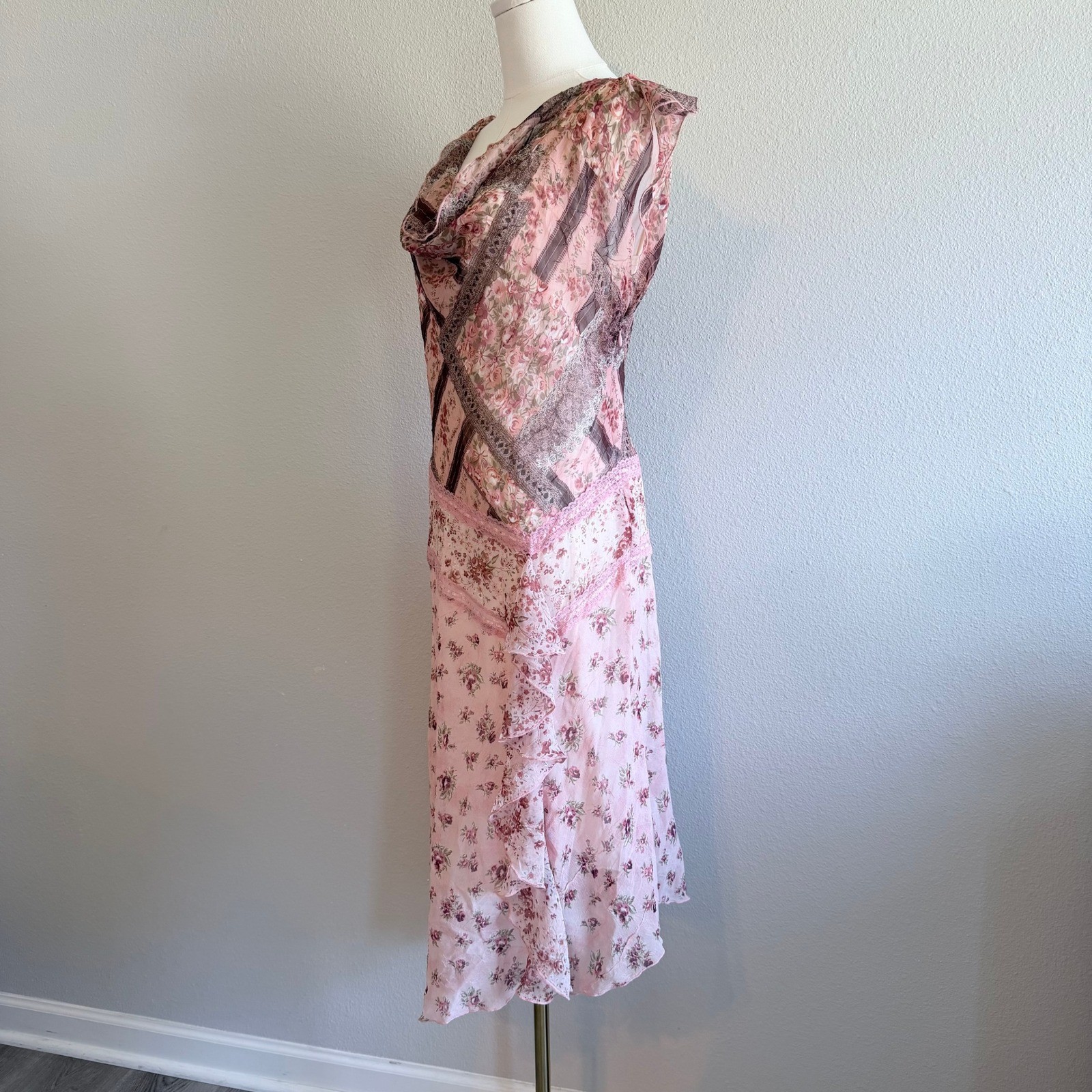 CDC Y2K 90s Floral Asymmetrical Patchwork Cottage Romantic Feminine Fairy Sz 10