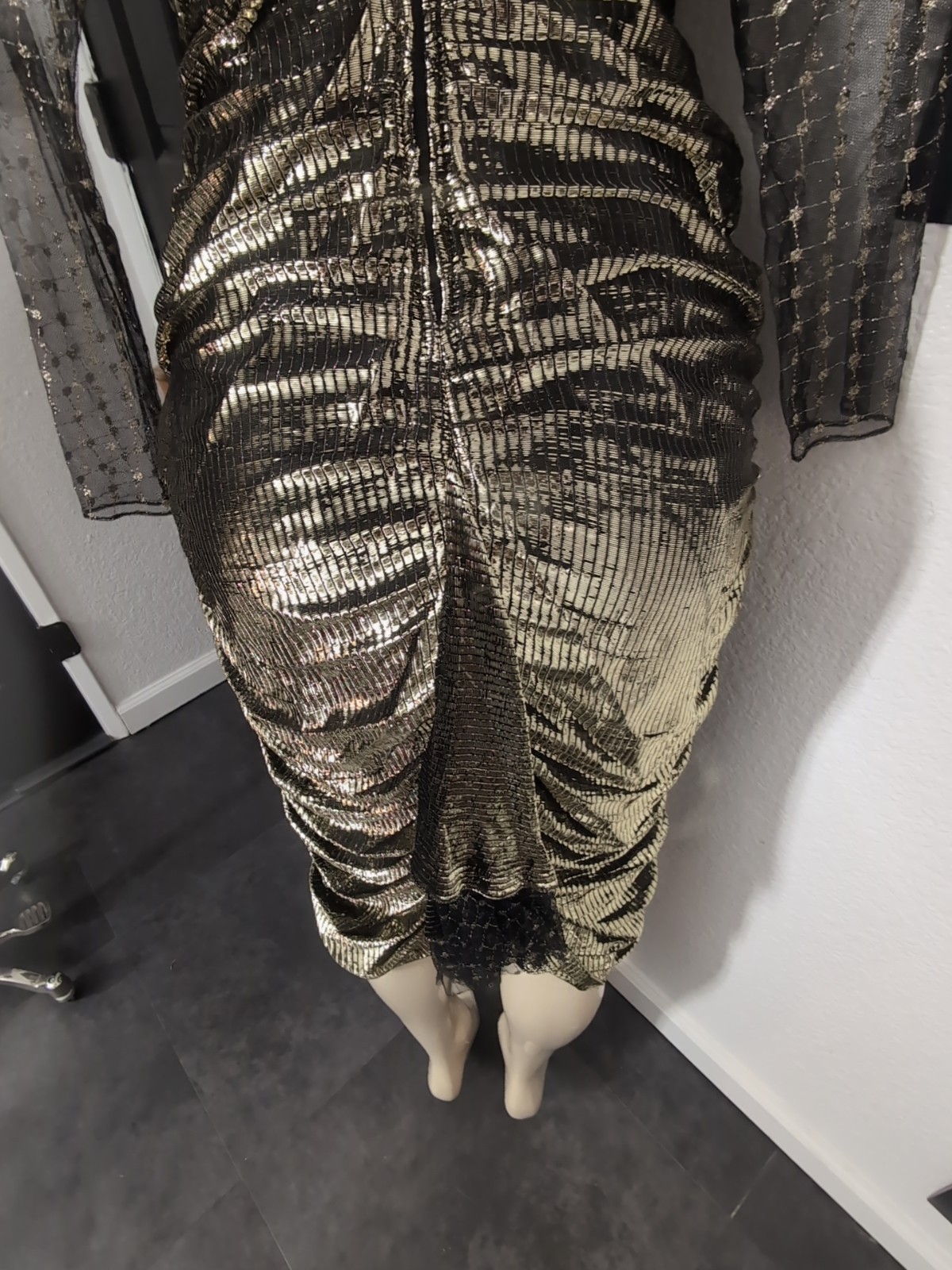 Vintage New Leaf By Samir Metallic Gold Mesh Shimmery Cocktail Party Dress 11/12