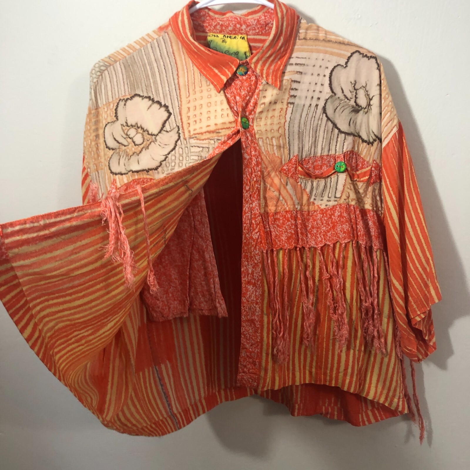 vtg Paul Ropp Button Shirt One Size Old America Rayon 1989 Fringe Western Boho