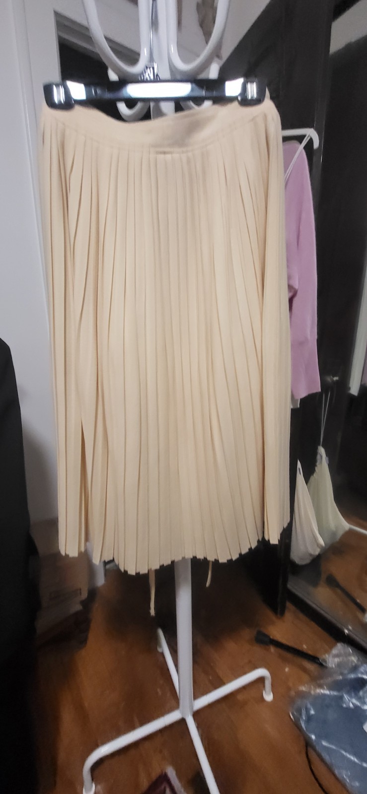 Vintage Gudule Paris Ecru Wool Polyamide Pleated & Drawstring Skirt 10