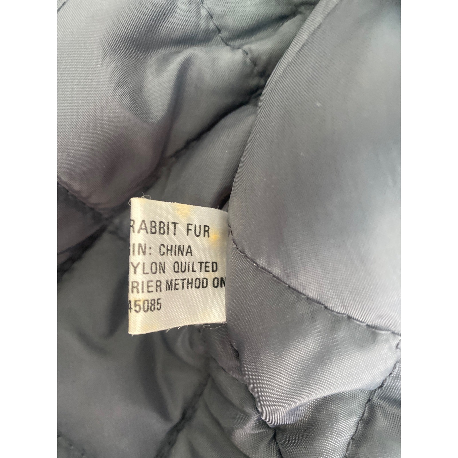Vintage Gray Rabbit Fur Jacket Cropped Stand Collar Quilted Lining Gray Small