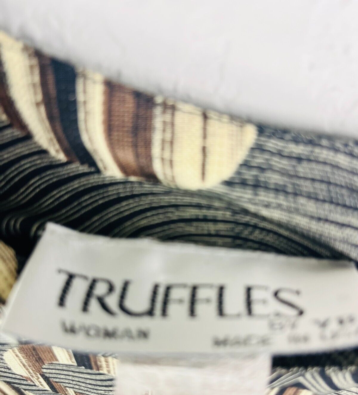 Vintage Truffles Abstract Print Blouse Black Brown Beige Geometric Short Sleeve