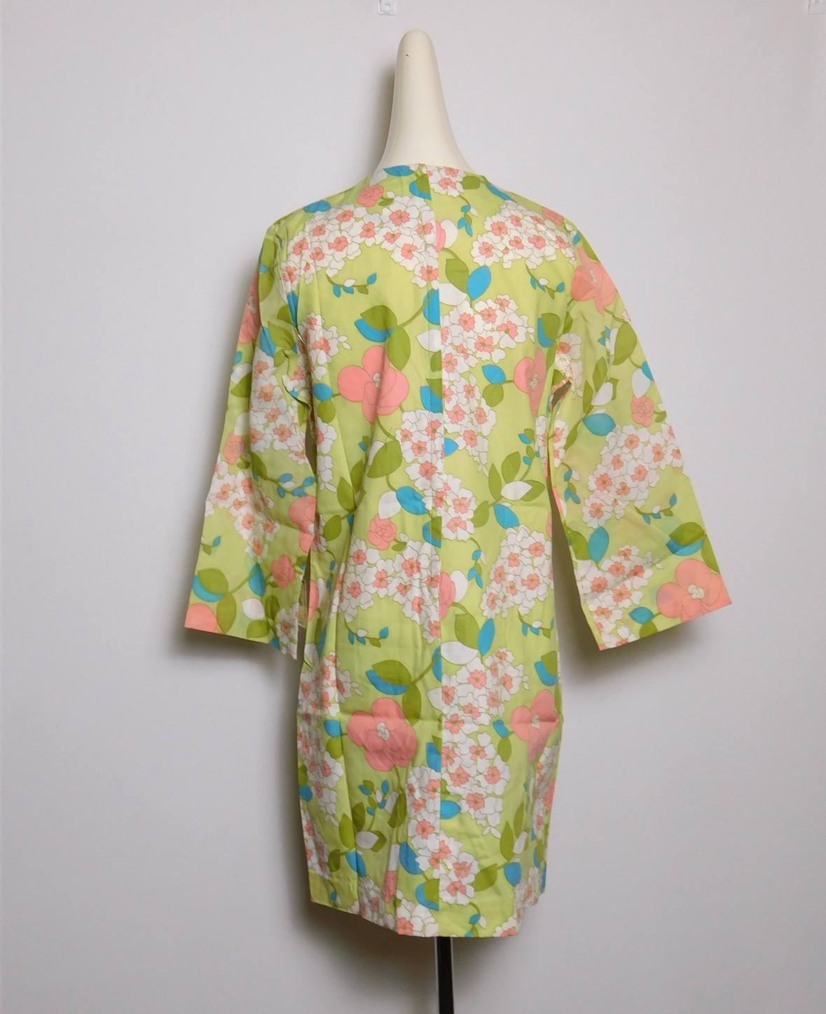 NWT Vintage Women&rsquo;s 1960s Celadon Green Floral Cotton Blend Shift Dress 15/16