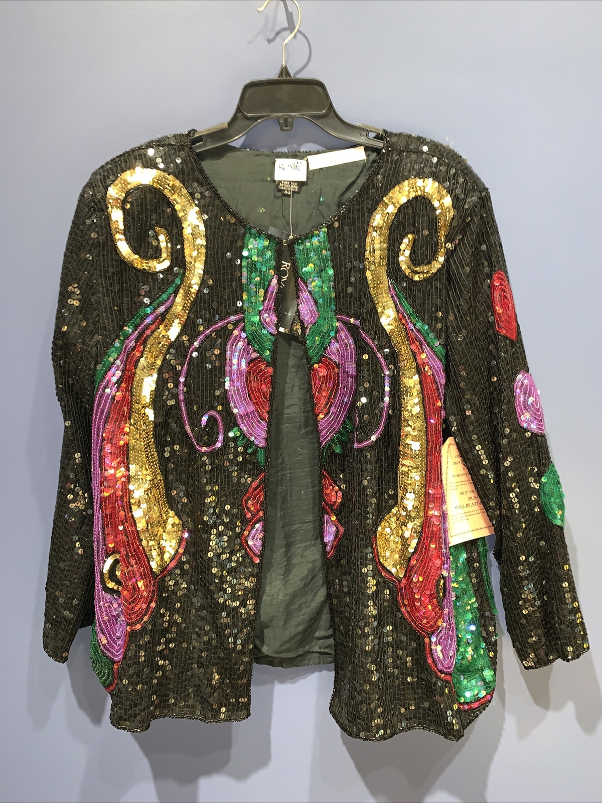 Womens 3X Sequence Jacket, Vintage Silhouettes, Royal 100% Silk, NWT Rare