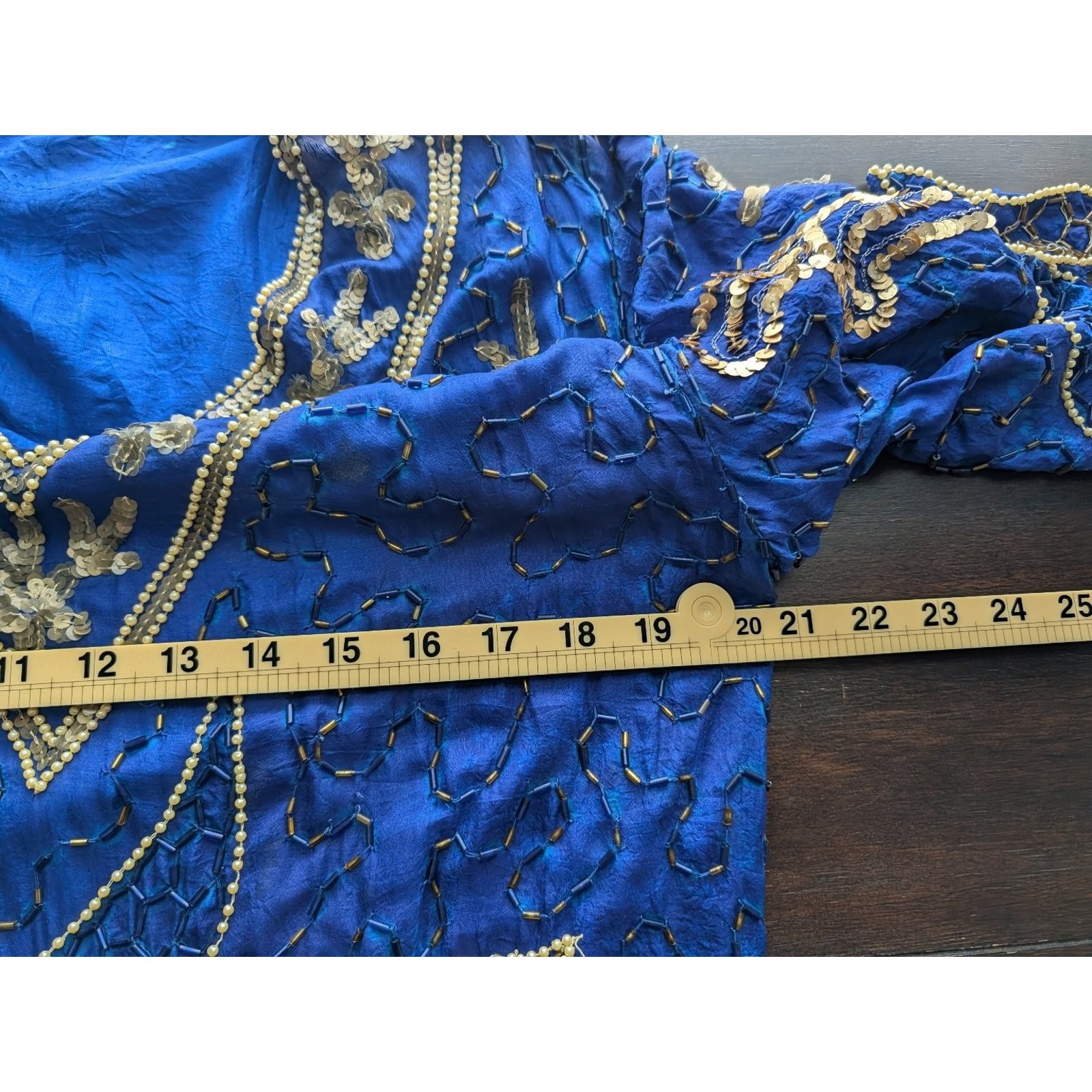 VTG Silk 3Pc Set Beaded Sequin Top Skirt Royal Blue Gold Art Deco Mermaidcore