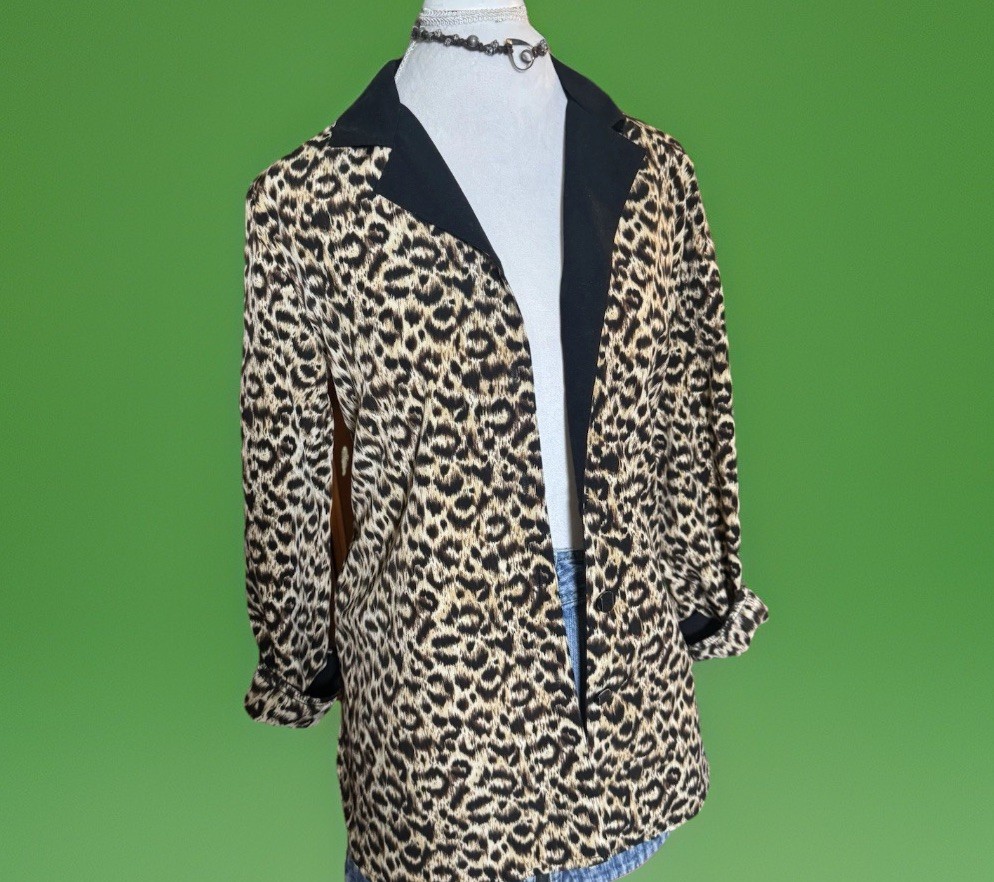 Leopard Vintage 80s/ 90s Oversized Blazer Dress Tunic | Mob Wife | Shoulder Pads