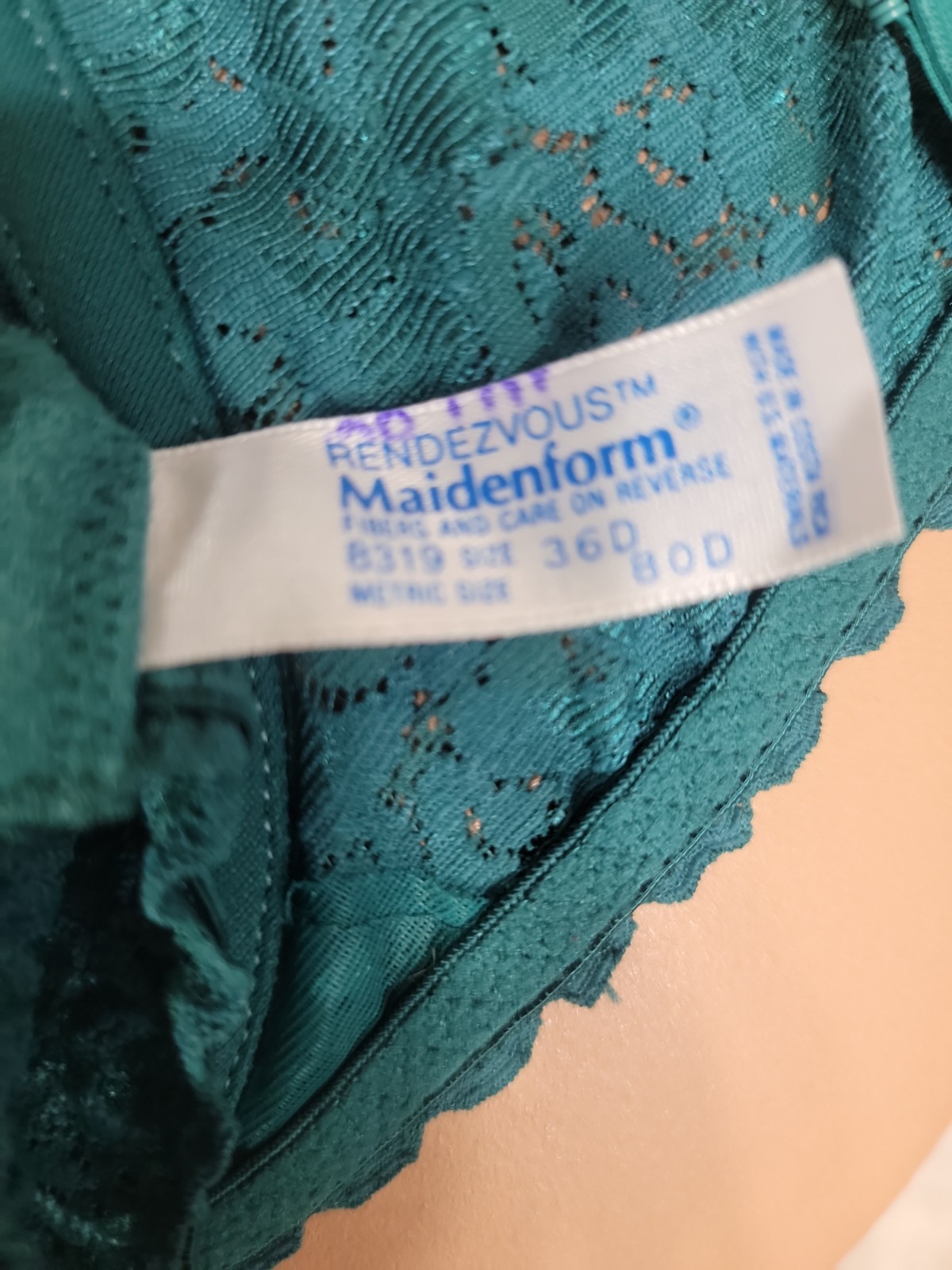 VINTAGE MAIDENFORM RENDEZVOUS BRA Green Size 36D STYLE O8319 Floral Lace NWT O