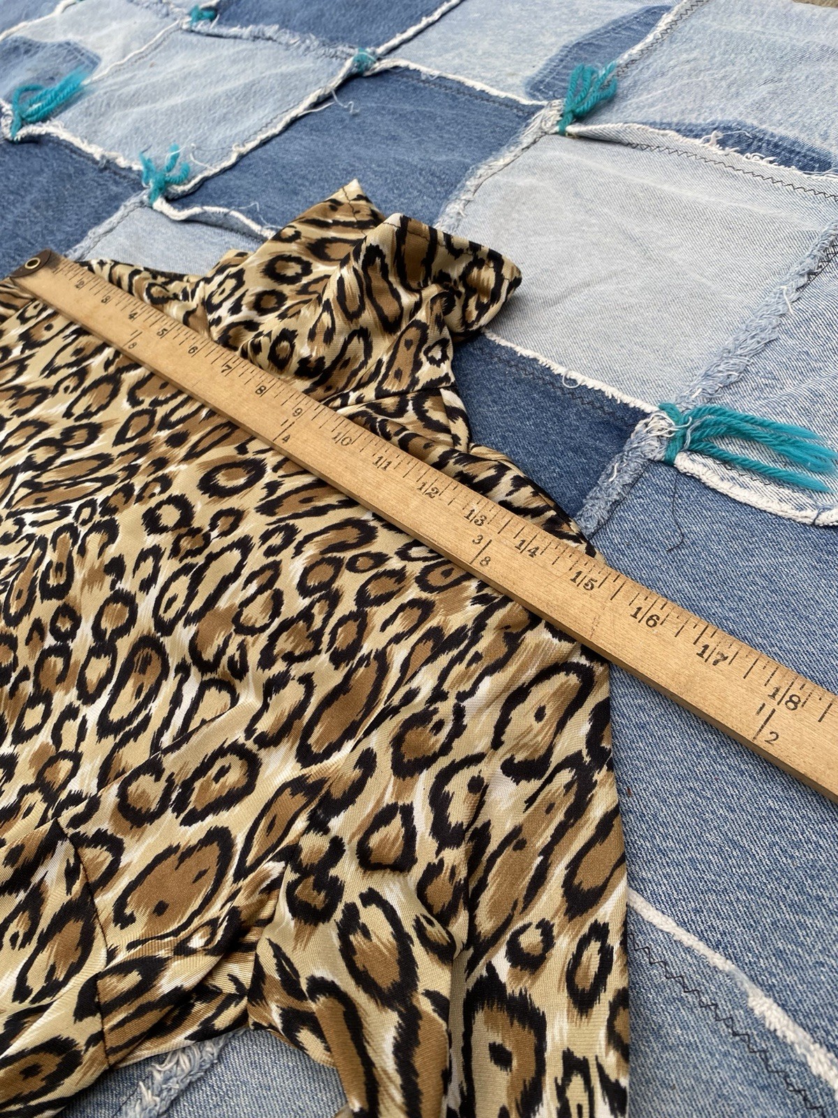Vintage 70s Leopard Maxi Dress Mock Neck Animal Print Disco Glam Boho XS S