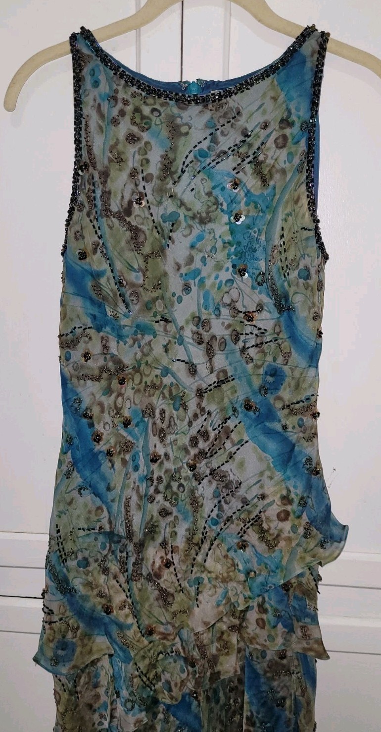 Victoria Royal 100% Silk Sequin Rhinestone Flutter Dress, Sz 6, W/Matching Wrap