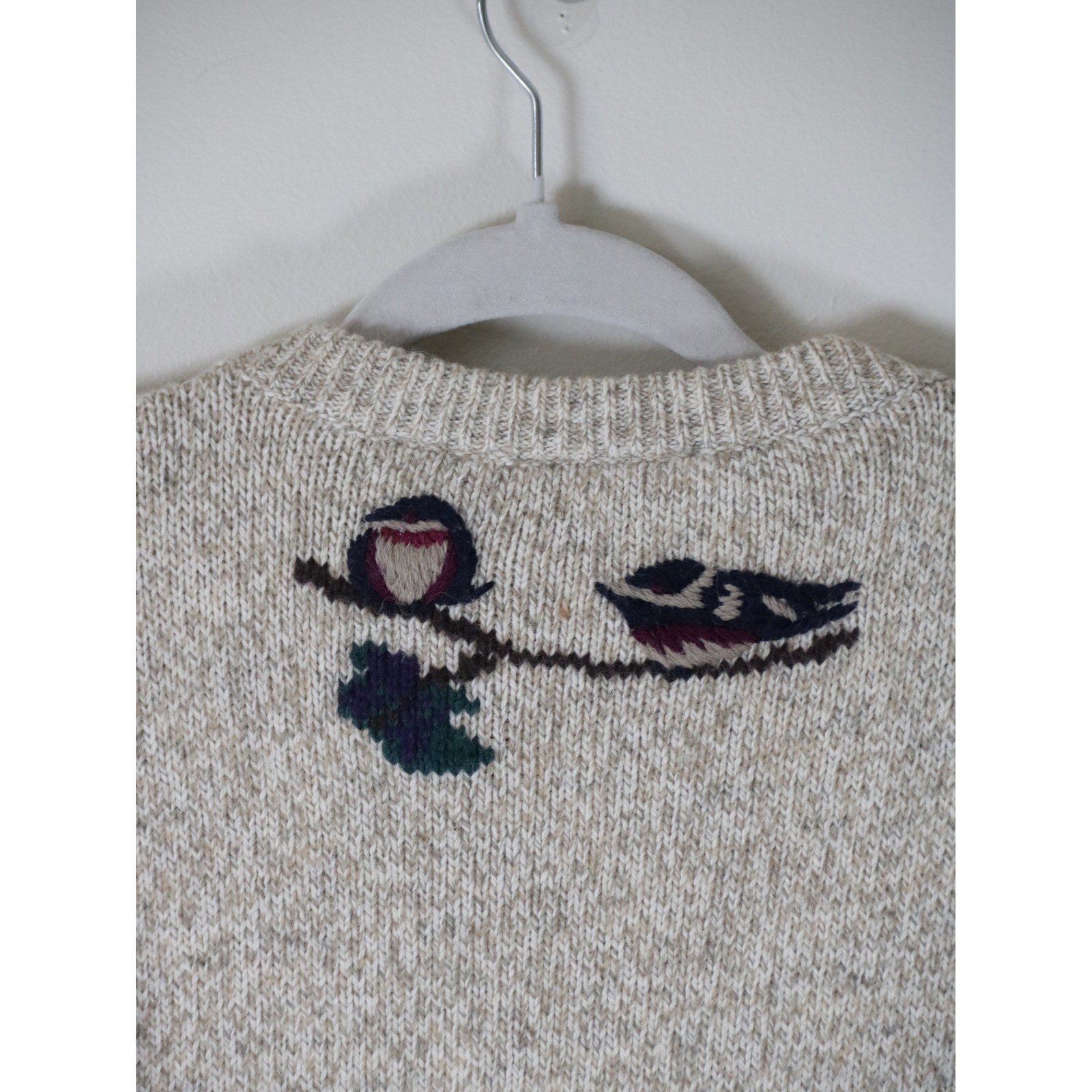 Northern Reflections Vintage Bird Cardigan Sweater Oatmeal Wool Blend Large 400