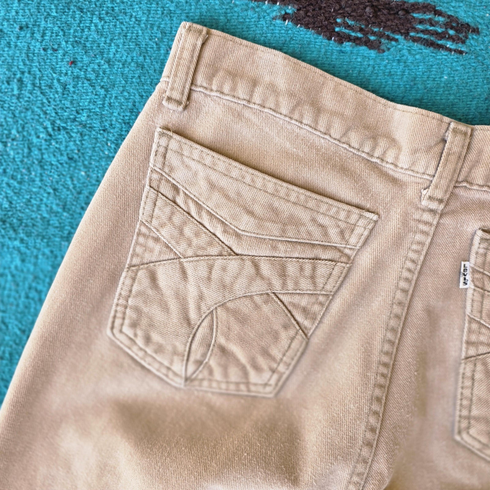 Vtg 70s Levi’s Flare Bell Bottom Beige Jeans Pants TAG Size 31 X 30 (29×26.5)