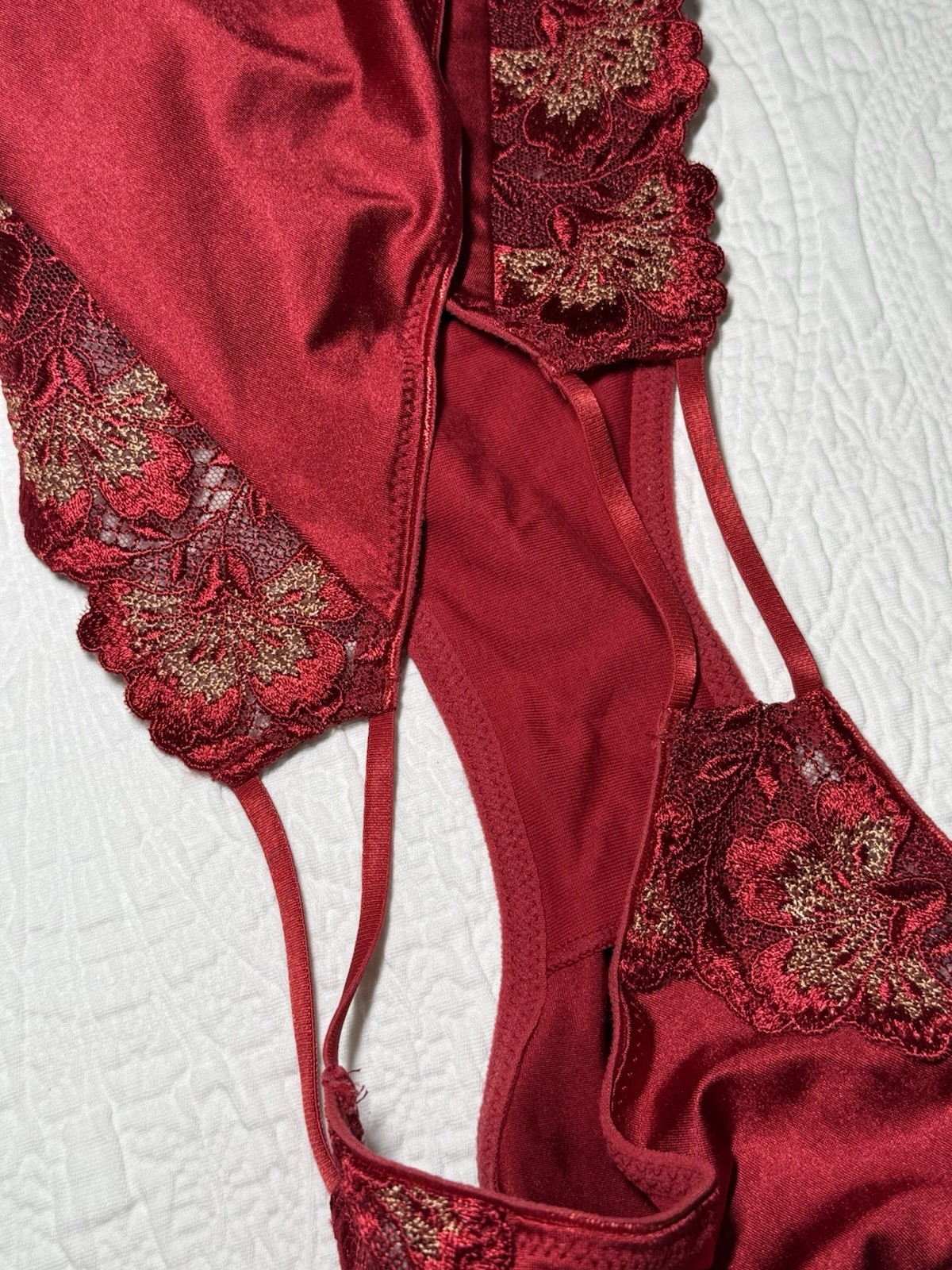 Vtg Chantelle Red Embroidered Trim String Bikini Stretch Panties Size Large