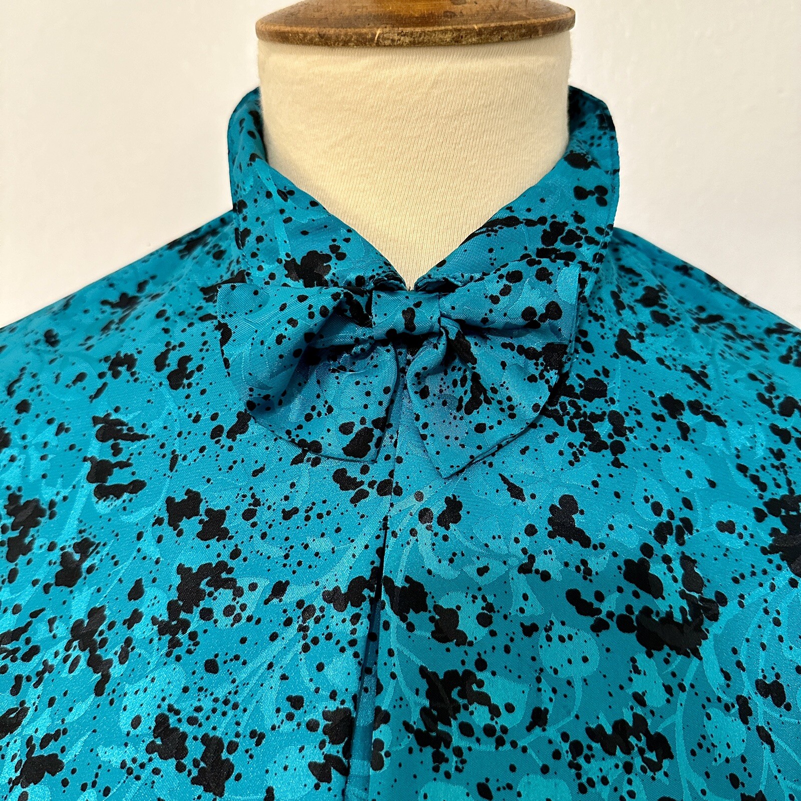 80s Blouse Teal and Black Abstract by Tess