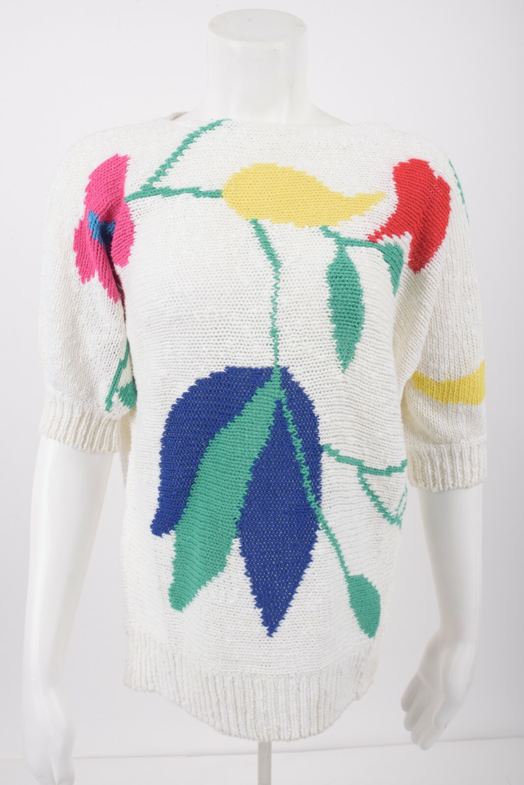 1980s Shapely Knits Womans Vintage Knit Sweater Top Size M Floral Dolman sleeve